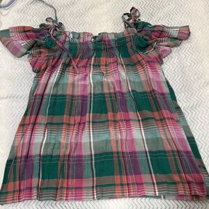 LOFT Multicolor Plaid Ruffle Top